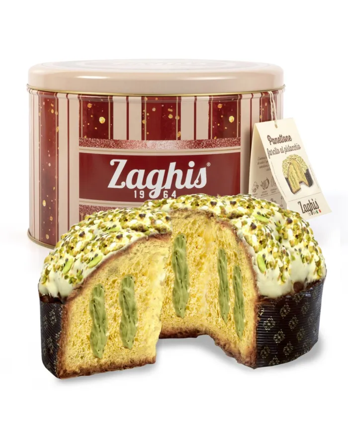 Zaghis Panettone s pistáciovým krémom v plechovom boxe 800g