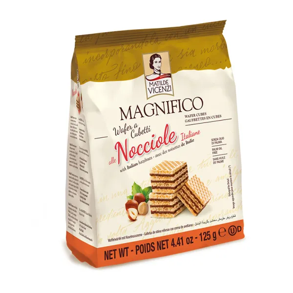 Matilde Vicenzi Magnifico oblátky v tvare kocky s lieskovcovou náplňou 125g