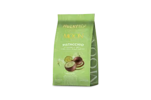 Maxtris Moon pralinky z mliečnej čokolády s pistáciovo-bielou čokoládovou náplňou 156g