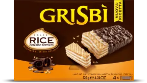 Grisbi oblátky s mliečnym krémom obalené v čokoláde a posypané pufovanou ryžou 120g