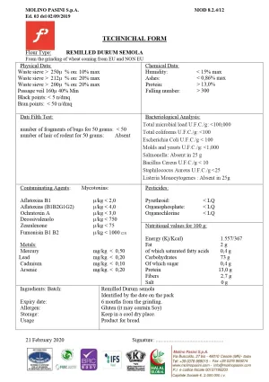 Molino Pasini talianska múka Semola Di Grano Duro Rimacinata 25kg