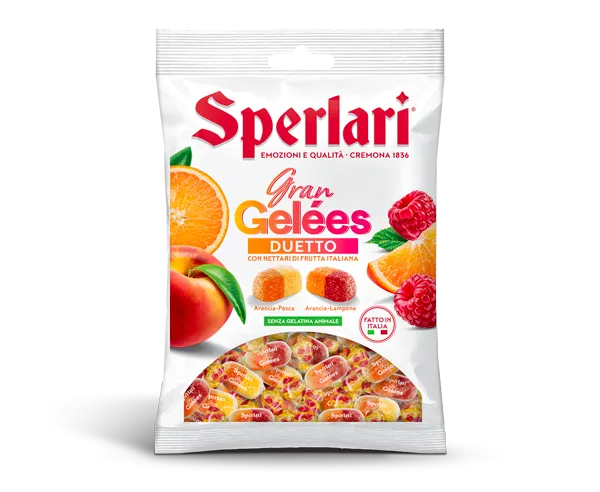 Sperlari želé cukríky s príchuťou pomaranč-malina a pomaranč-broskyňa 150g