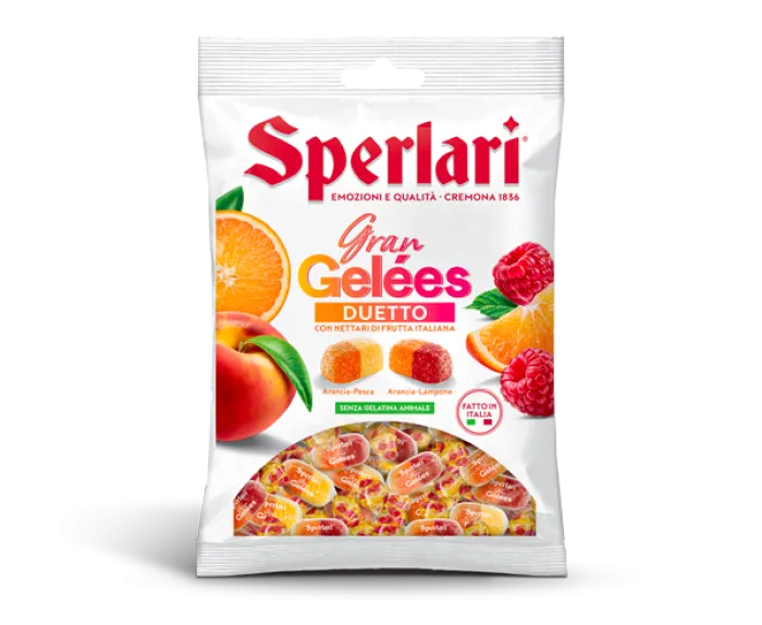 Sperlari želé cukríky s príchuťou pomaranč-malina a pomaranč-broskyňa 150g