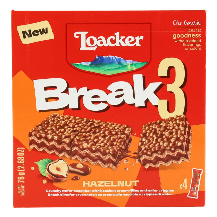Loacker Break3 chrumkavé oblátky s lieskovcovým krémom 76g Loacker Break3 chrumkavé oblátky s lieskovcovým krémom 76g