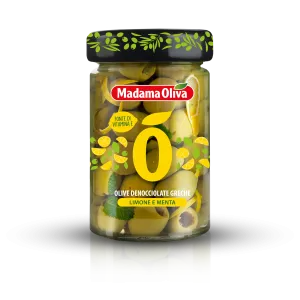 Madama Oliva zelené olivy bez kôstky s citrónom a mätou v slanom náleve 300g