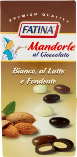 Fatina pražené mandle v bielej, mliečnej a horkej čokoláde 160g thumbnail-2