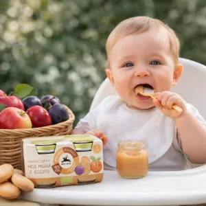 Alce Nero Bio jablkovo-slivkové pyré s piškótou 2x80g