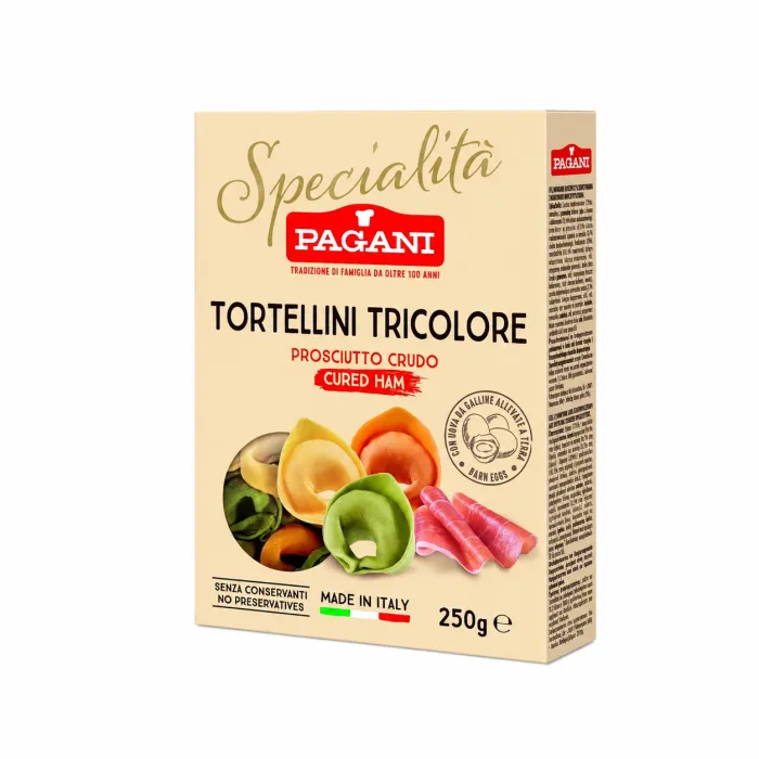 Pagani trojfarebné Tortellini s prosciuttom 250g