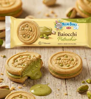 POŠKODENÝ OBAL Mulino Bianco pistáciové Baiocchi 28g