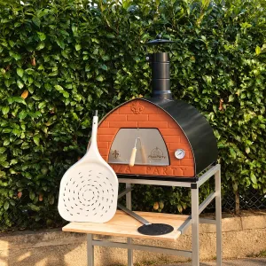 Pizza Party Gunmetal pec na drevo pre 2 pizze 70x70