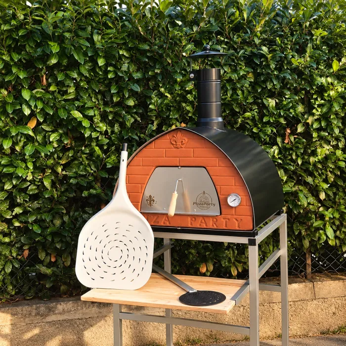 Pizza Party Gunmetal pec na drevo pre 2 pizze 70x70