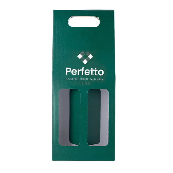 Zelená kartónová krabička na 2 fľaše