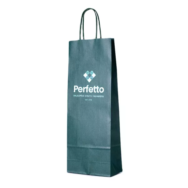 Zelená papierová taška na 1 fľašu