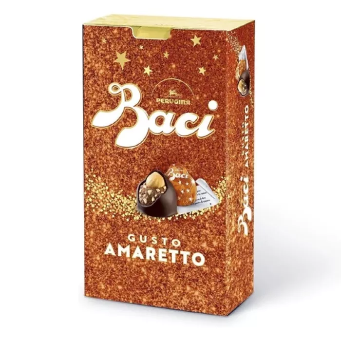 Perugina Baci pralinky s horkou čokoládou, príchuťou Amaretto sušienok, lieskovým orechom a mandľami 150g