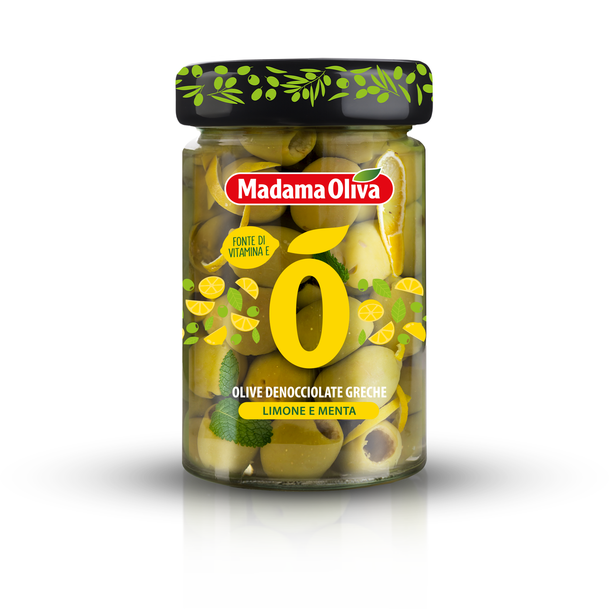 E-shop Madama Oliva zelené olivy bez kôstky s citrónom a mätou v slanom náleve 300g - 1ks