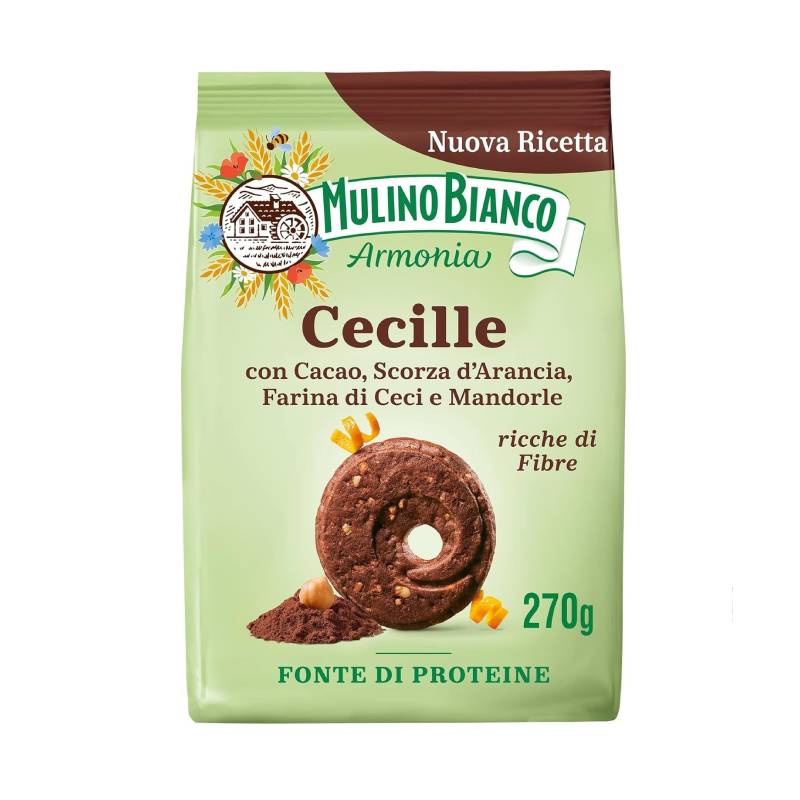 E-shop Mulino Bianco Cecille kakaové sušienky s kúskami pomaranča, cícerovou múkou a mandľami 270g - 1ks