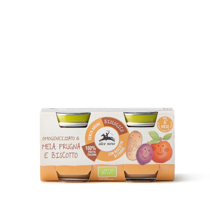 E-shop Alce Nero Bio jablkovo-slivkové pyré s piškótou 2x80g - 1ks
